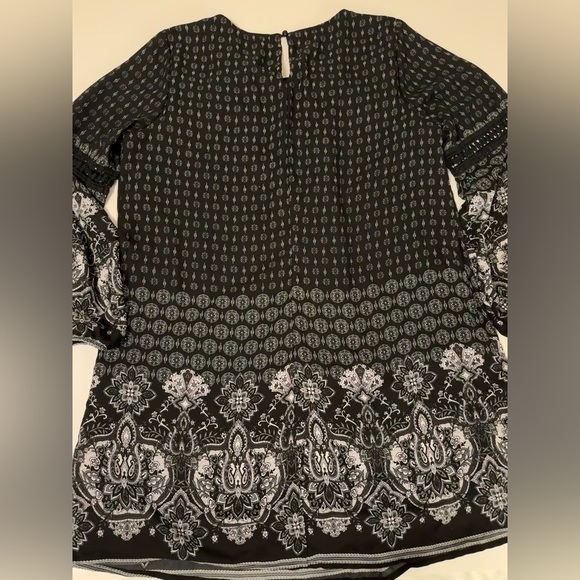 Fifth & Park Women’s Dress 1X Black White Boho Paisley Print Long Sleeve - Picture 10 of 11